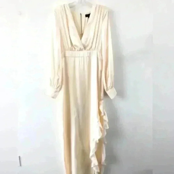 NWT MAJORELLE x Revolve White Pearl Glossy Satin High Slit Ruffle Gown Dress XS - Picture 4 of 10